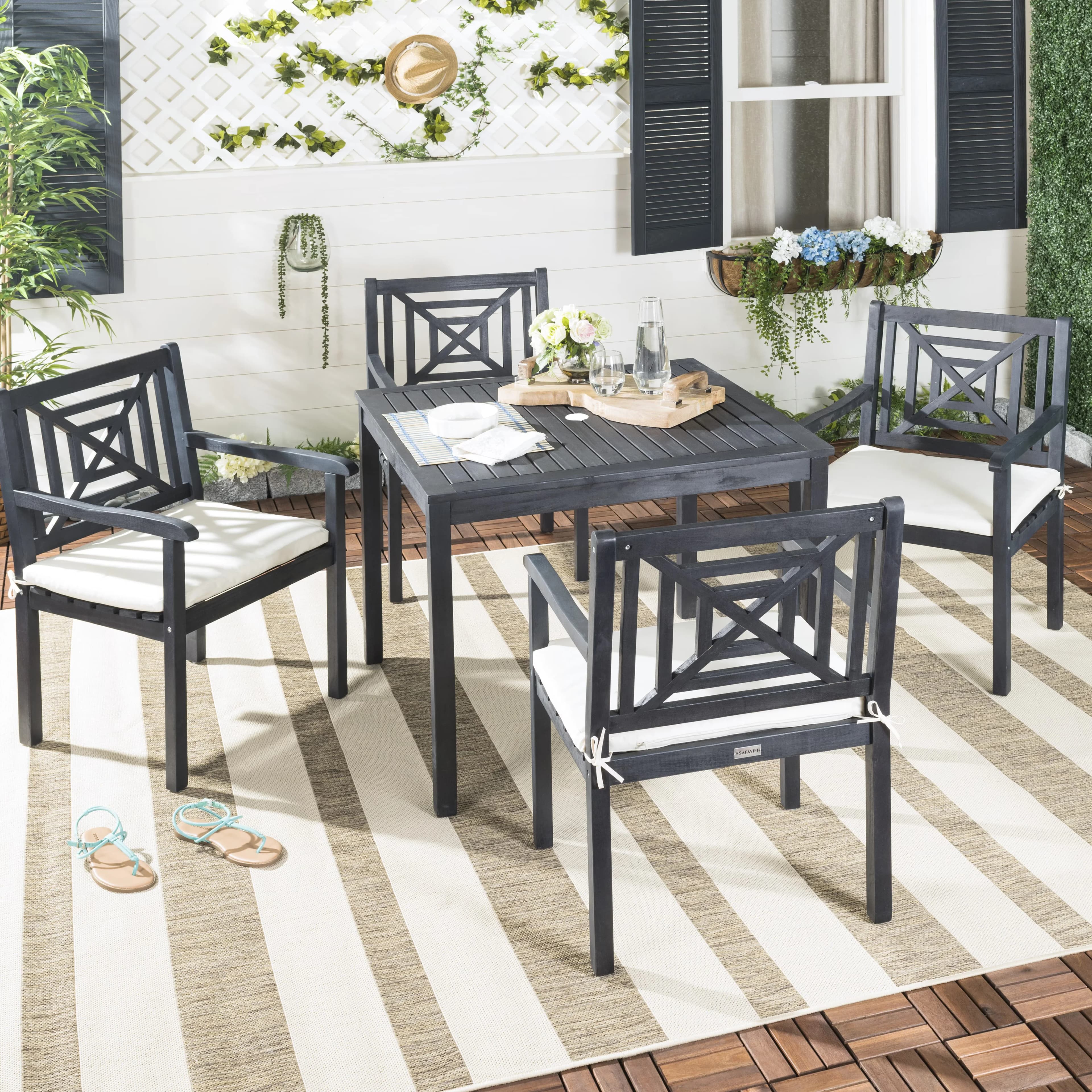 Patio Dining Set Versatile with Transitional, Minor Assembly Required, Color: Dark Slate Grey/Beige - Beige, Gray Wood Model 0E3613