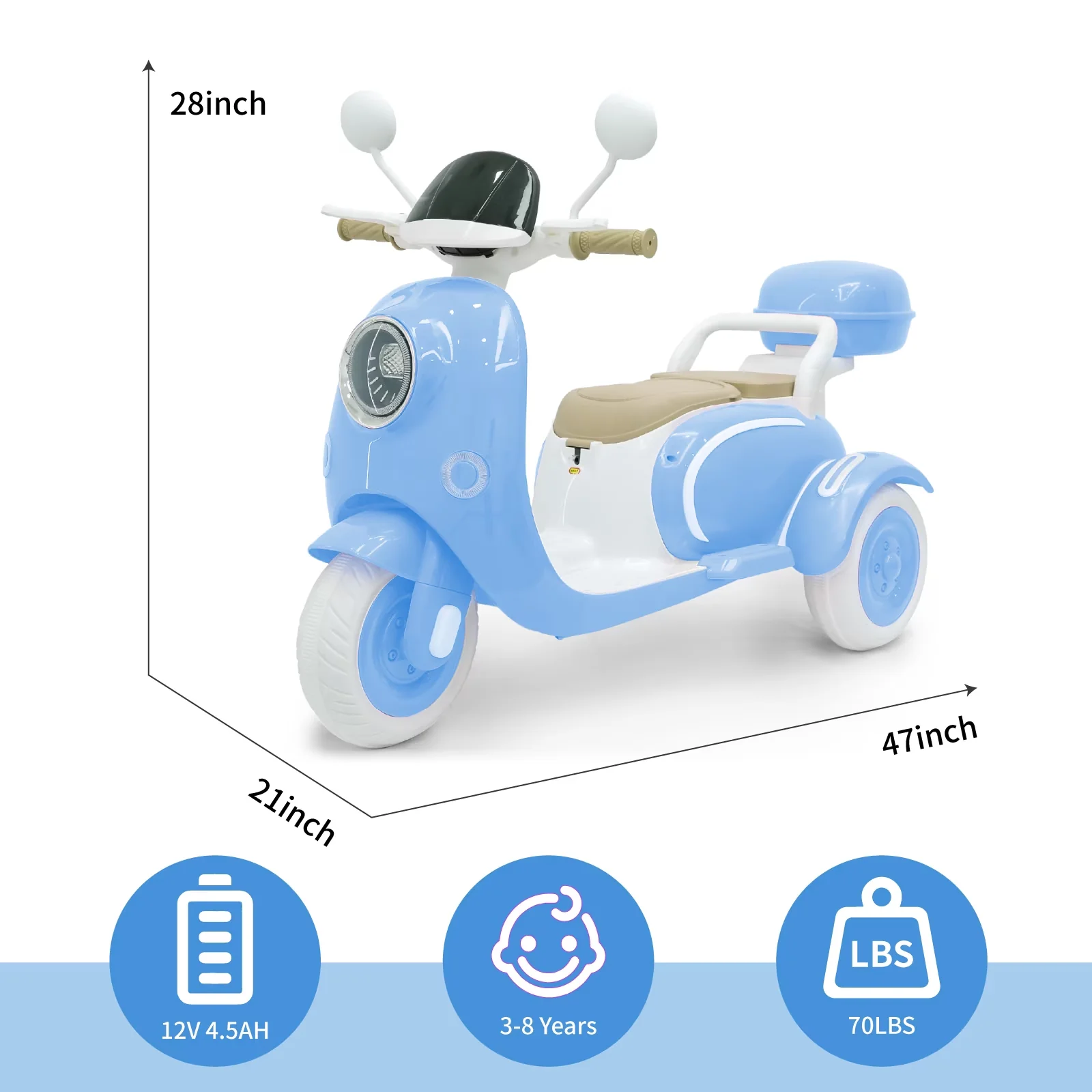 Scooter Professional with Battery, 12V, Led Lights - Blue - Quality Construction Model FBAD00