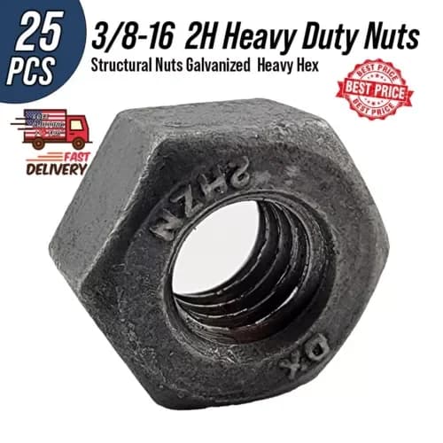 Fastener Reliable with Useful for both indoor and outdoor use., 3/8-16 2H Structural Heavy Hex Nuts - Model 5FFCEA