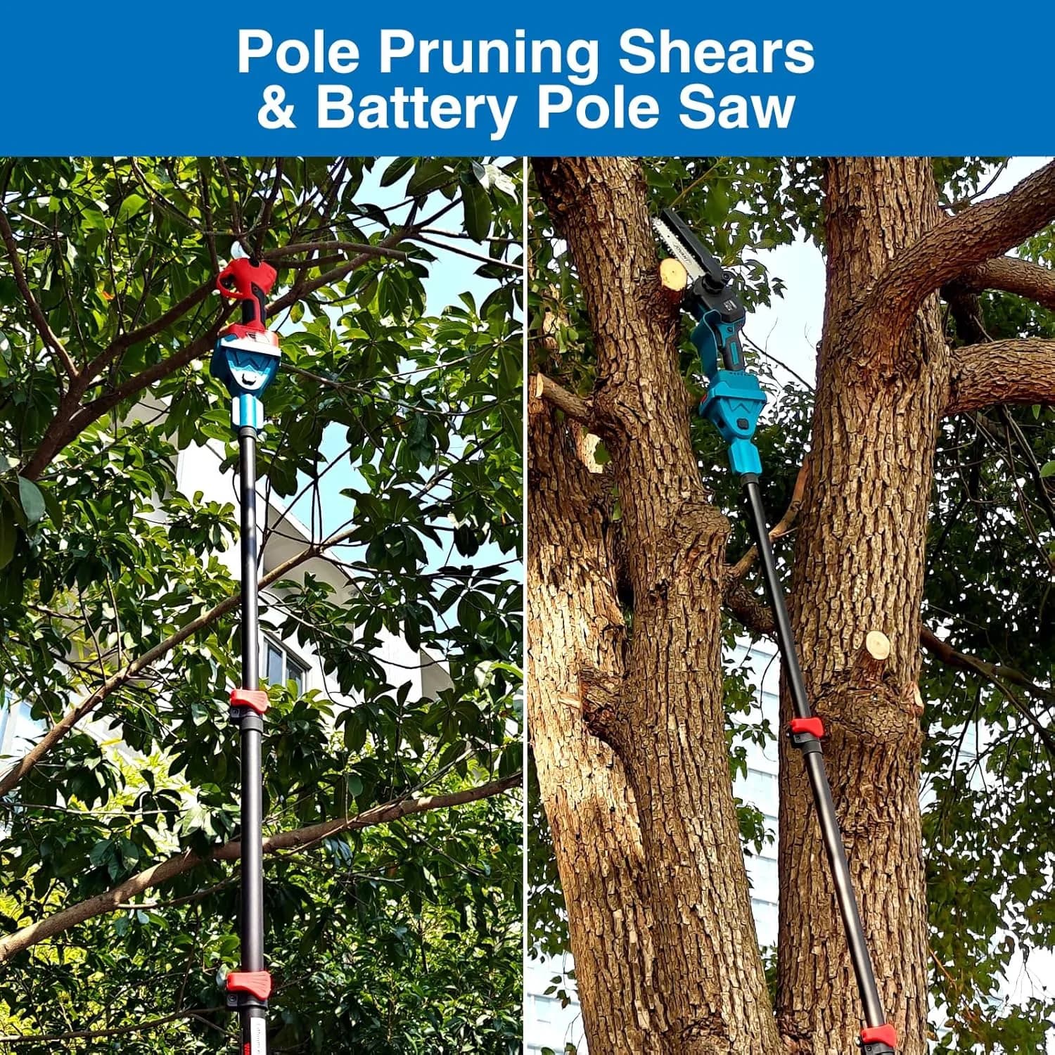 Pole Saw Stylish with Battery, 20V, 3-in-1 Pruning Shears - Blue - Premium Collection Model C53D29