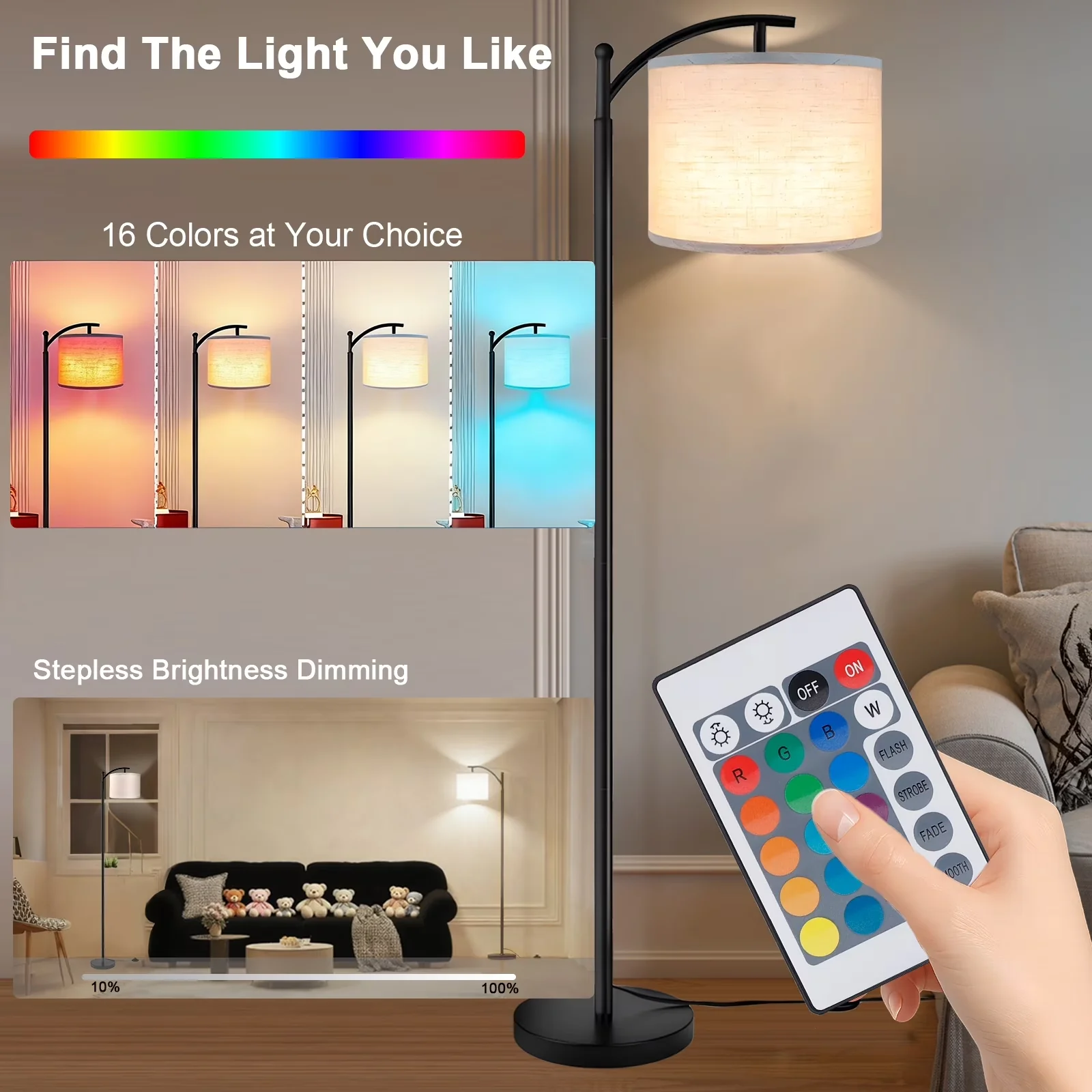 Classic Floor Lamp with LED, Adjustable Head, Modern - Fabric Beige for Living Room Model 695F57