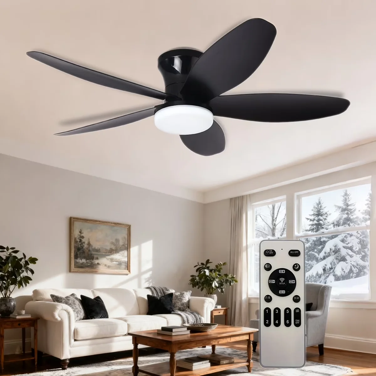 Classic Ceiling Fan with LED, Dimmable, Modern - Black for Living Room, Bedroom Model 4A097E