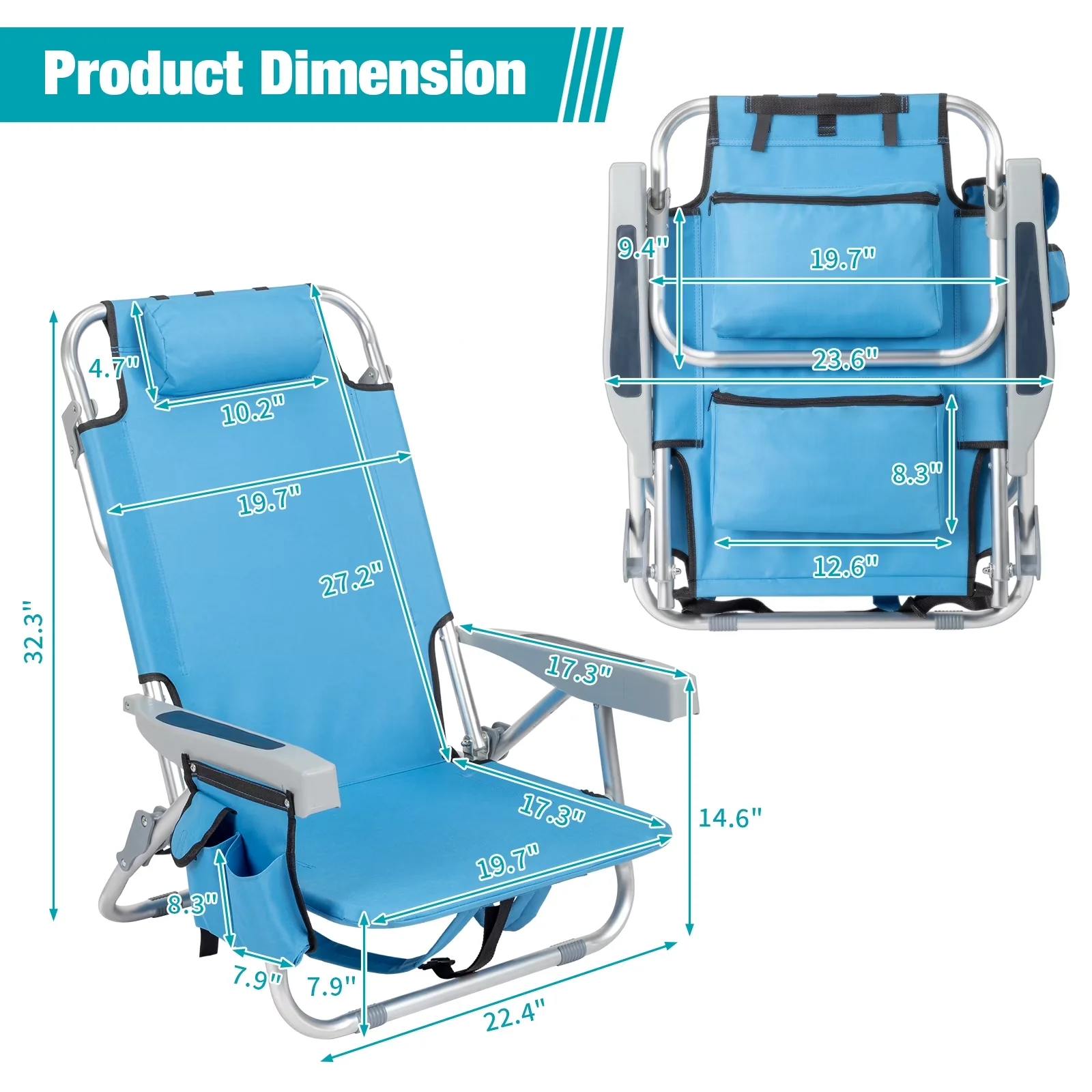 Beach Chair Sleek with Folding, It is very simple to open and fold away - Aluminum & 600D Polyester Fabric Blue Model B2EFB5