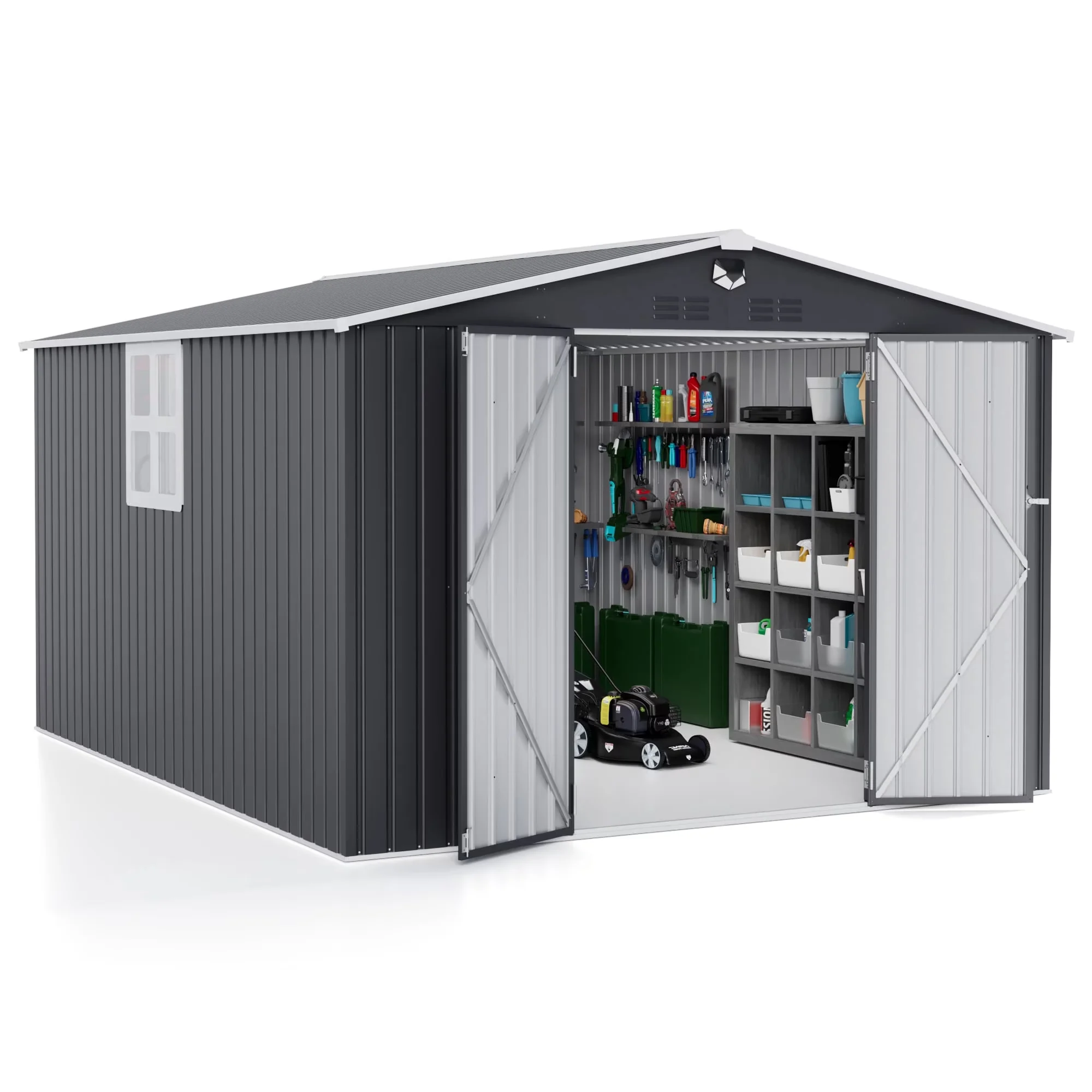 Professional Shed with Rust Resistant, Lockable Door, 10 ft. W x 12 ft. D Metal Storage Tool - Black Metal Model 66A973