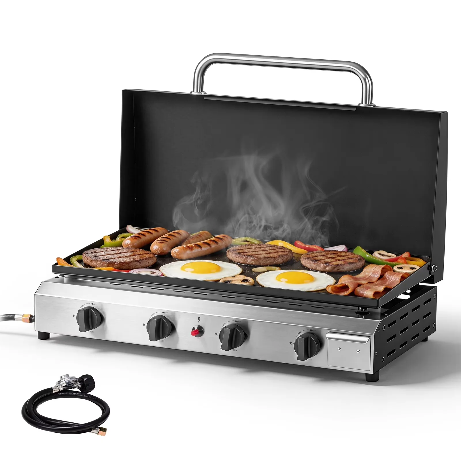 Innovative Flat Top Grill with Portable - Black Stainless Steel Propane Model 17AF00