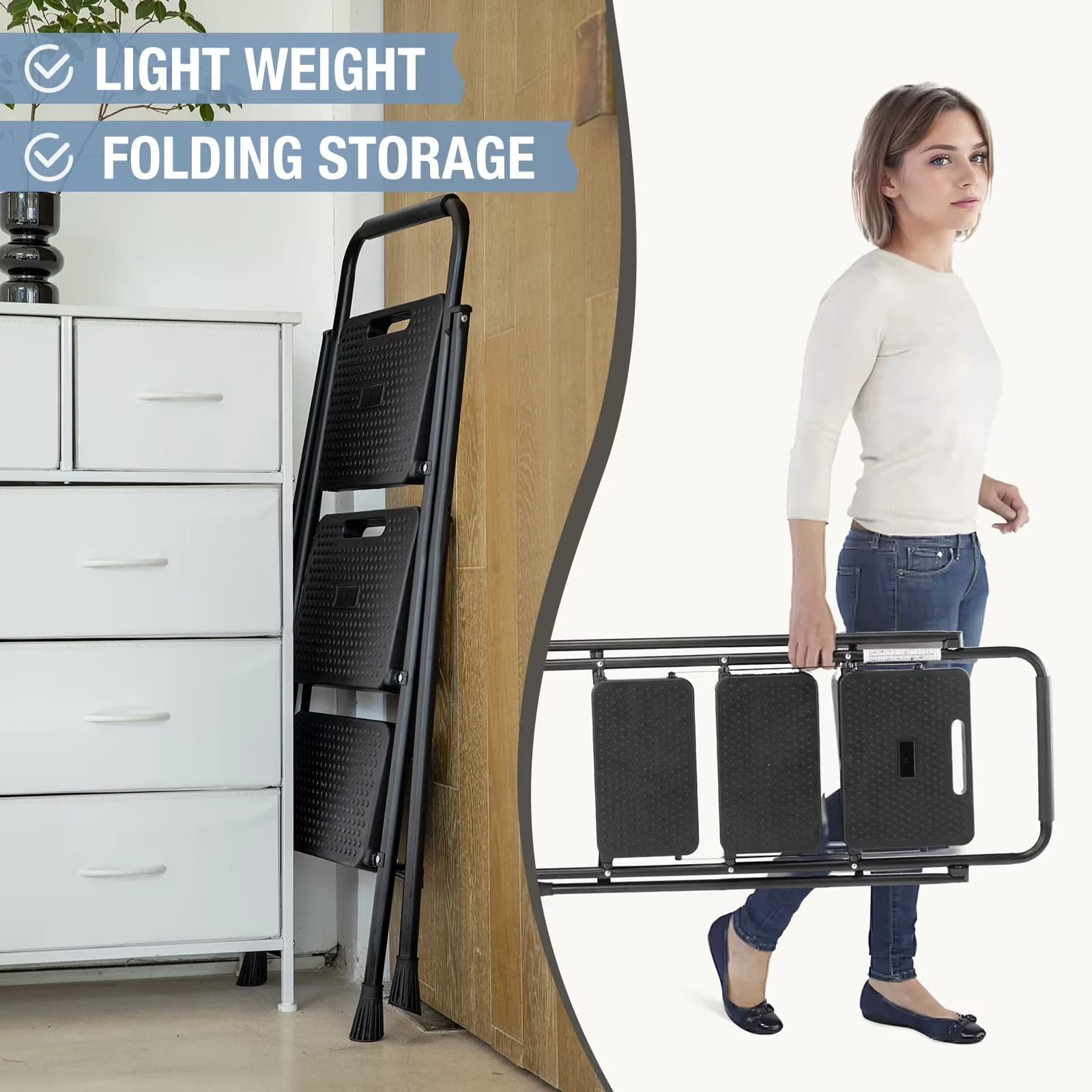 Versatile Ladders And Step Stool with Waterproof, Stain Resistant, Anti-Slip Pedals - Metal Black for Home, Outdoor Model 0B8163