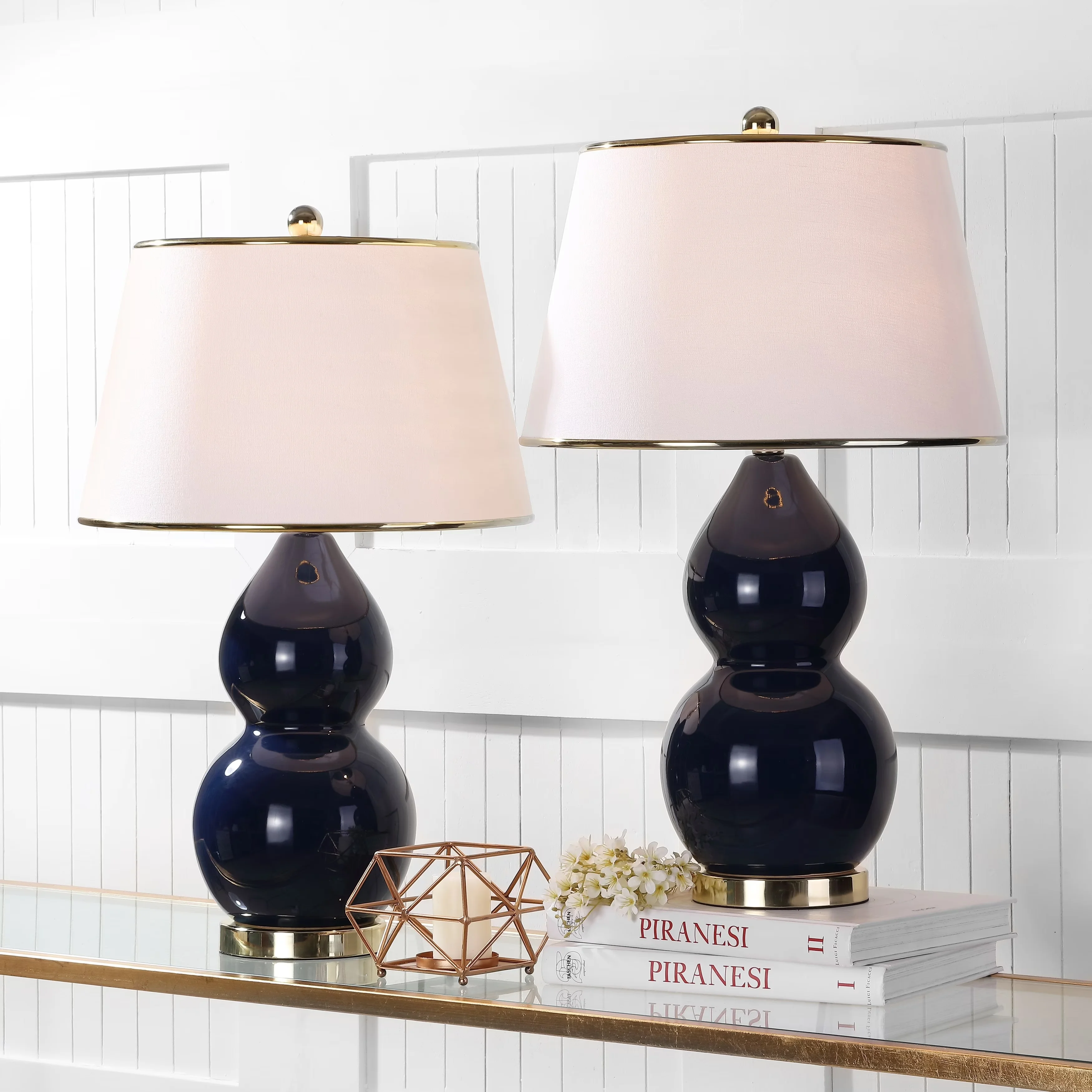 Reliable Lamp Set with LED, Transitional, 16"x16"x26.5" - Blue Ceramic And Metal Model 3E5B6D
