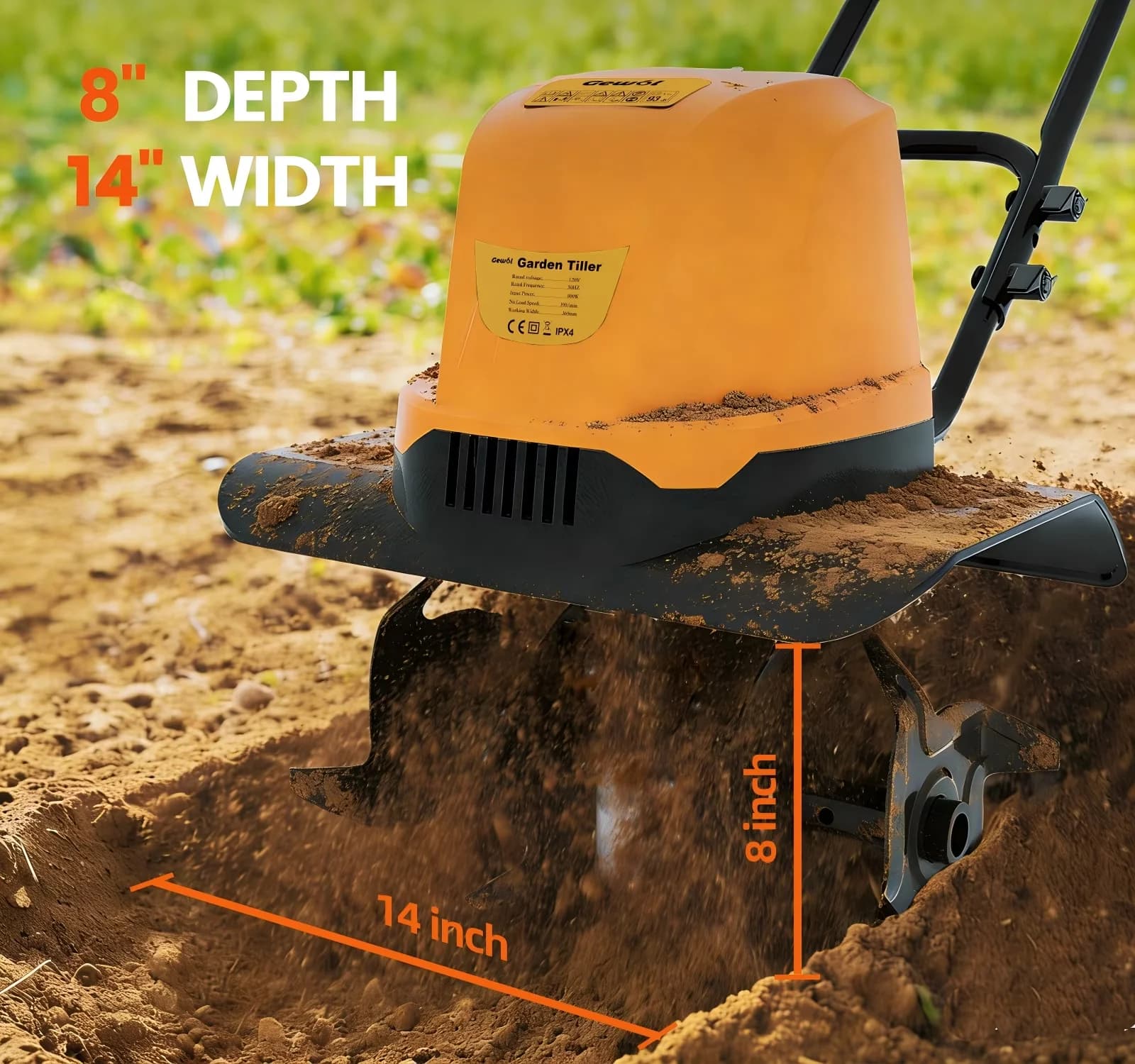 Modern Trillers Cultivator with Electric Tiller, 14 Inch 12 Amp Corded Garden Tiller, 4 Steel Blades Easy to Use for Garden - Model D6C56C