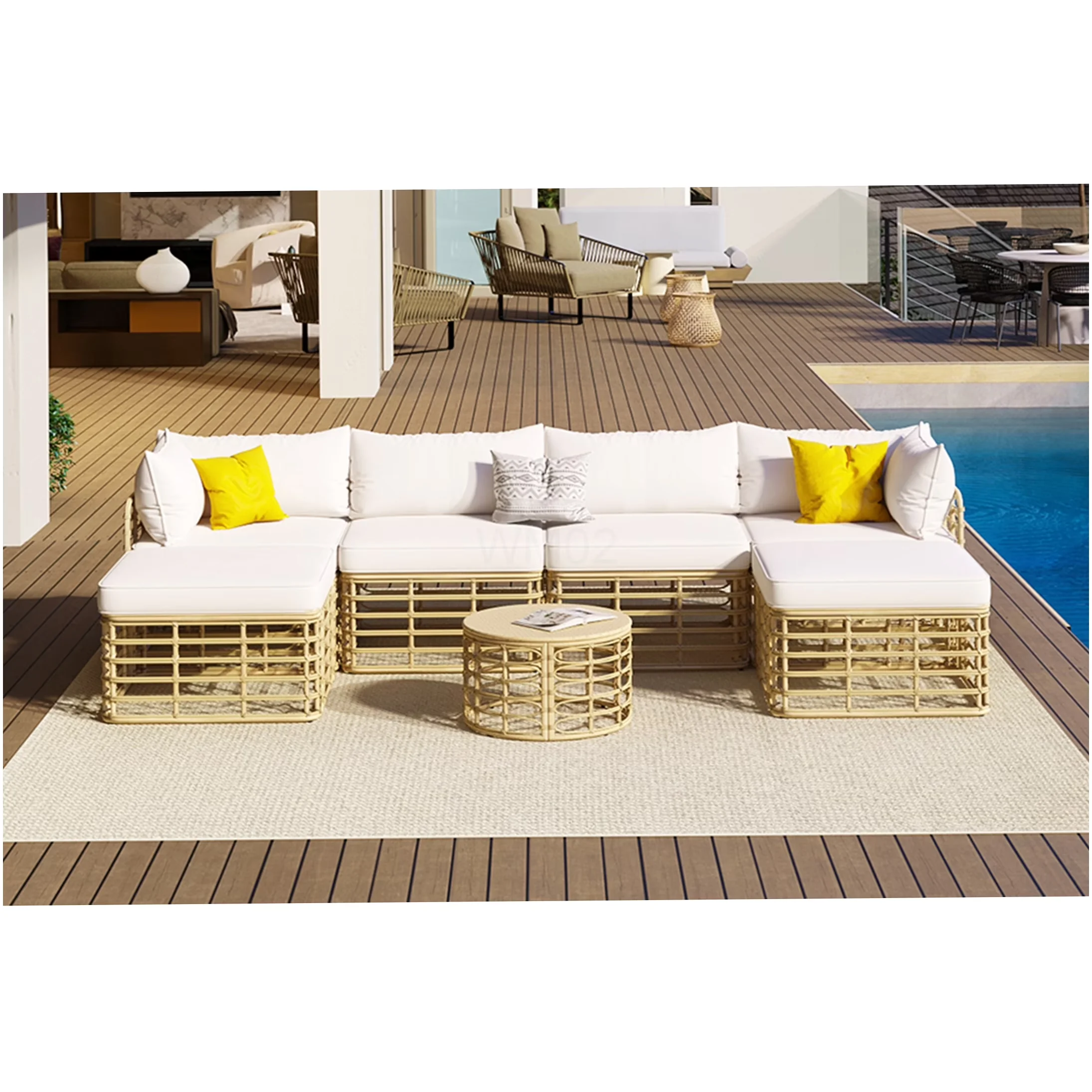 Durable Outdoor Sofas Sectional with Coastal, Weatherproof - Wicker Beige for Garden Model 20A38A