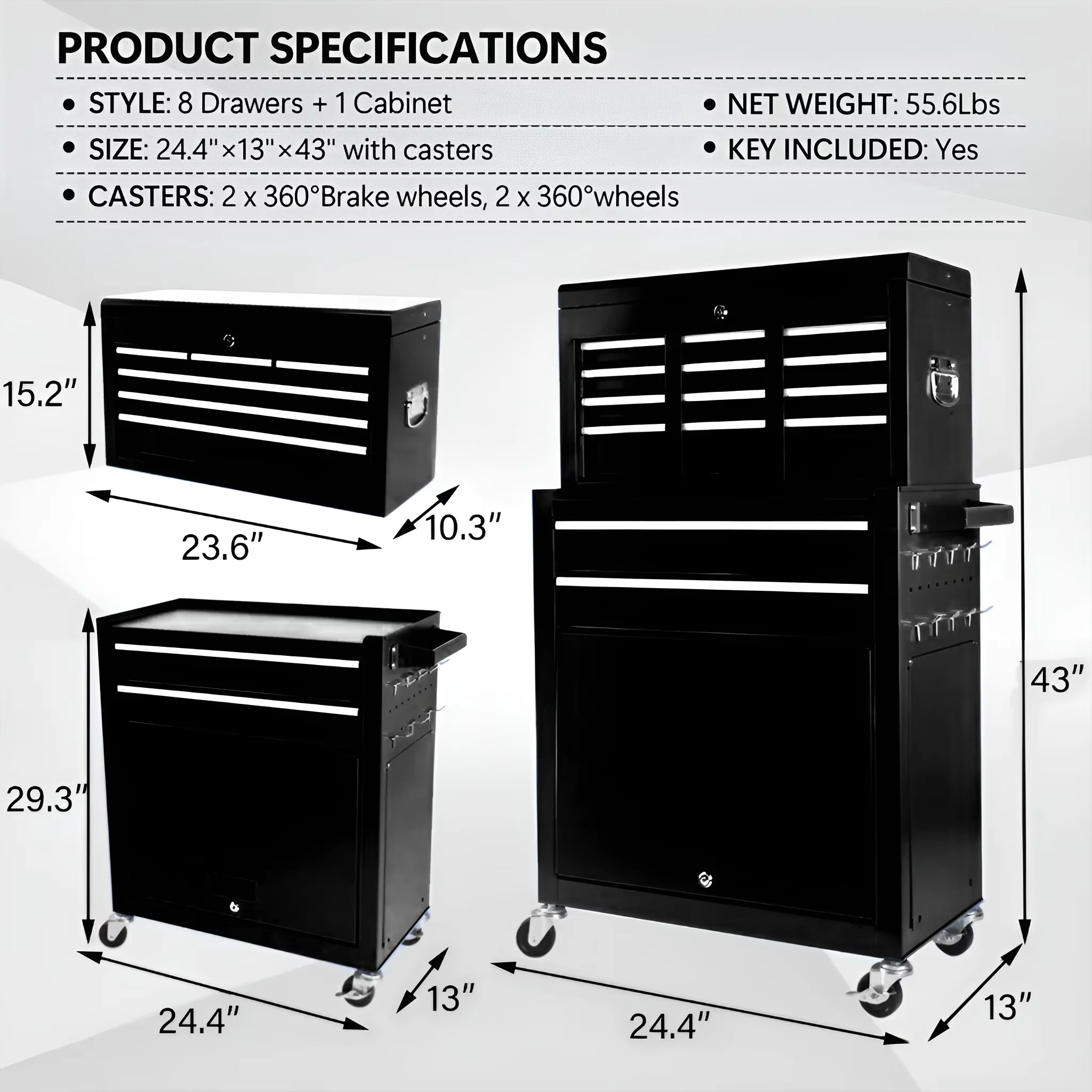 Essential Toolstorage with Rolling, Heavy-Duty, Portable - Black Alloy Steel Model F7192D
