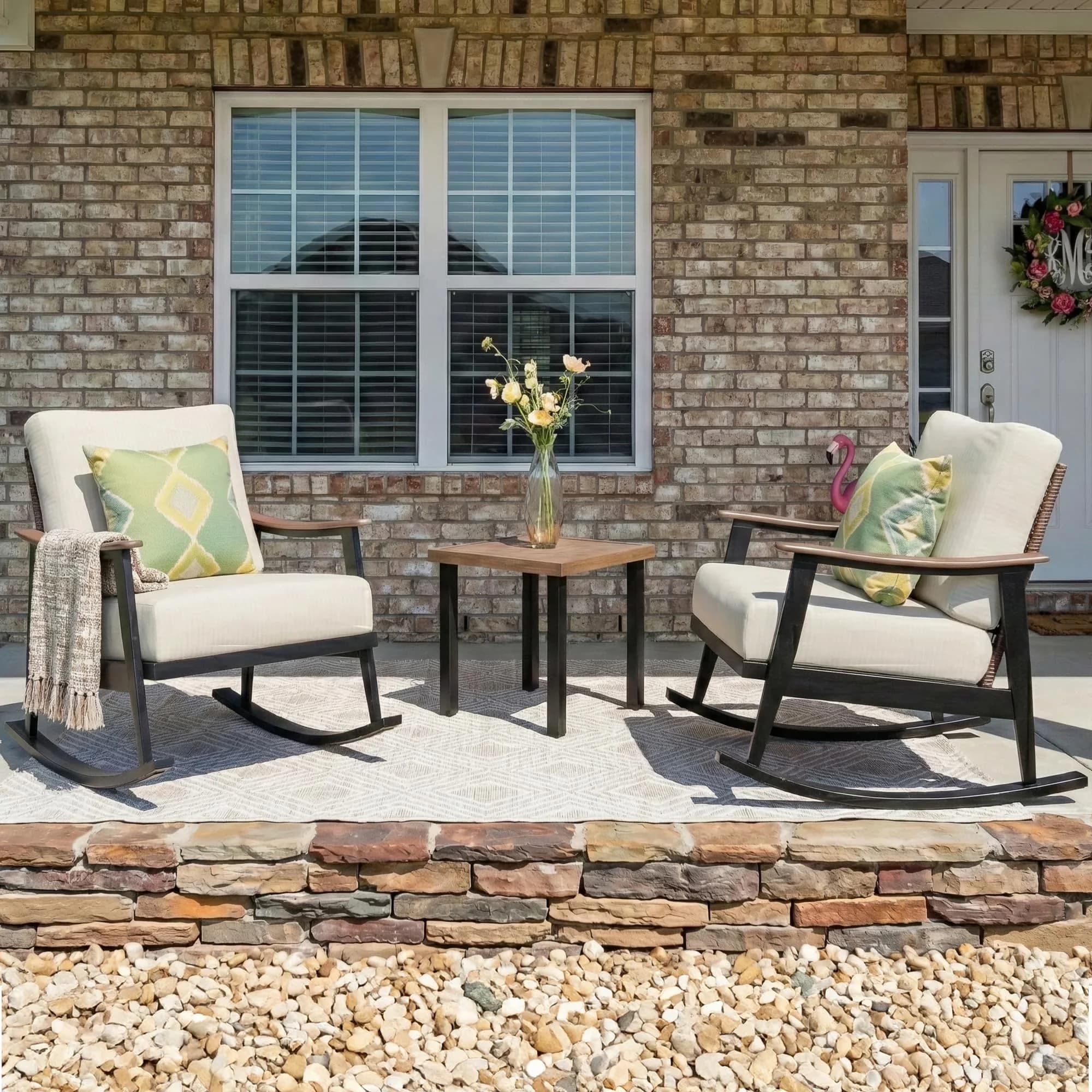 Quality Patio Conversation Set with Weatherproof, 6" Soft Cushions - Beige Model F9A49B