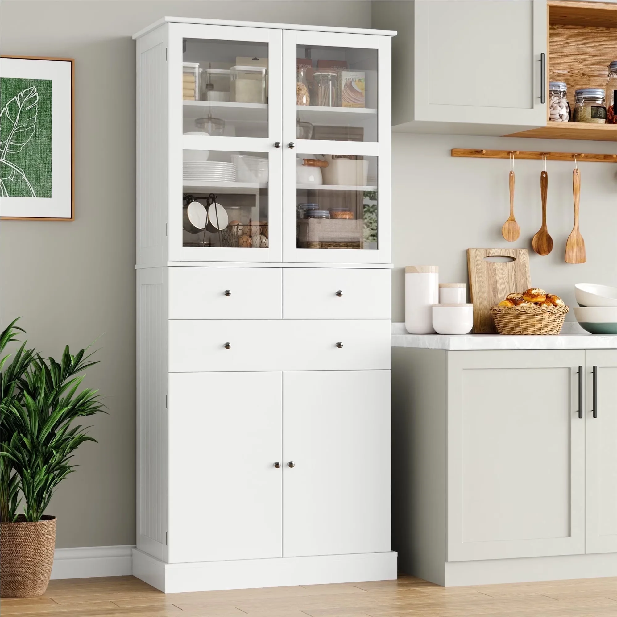 Kitchen Renovation Efficient with Scratch-Resistant, 5-Tier Shelves & 3 Drawers - Wood for Dining Room, Kitchen Model E8F58A