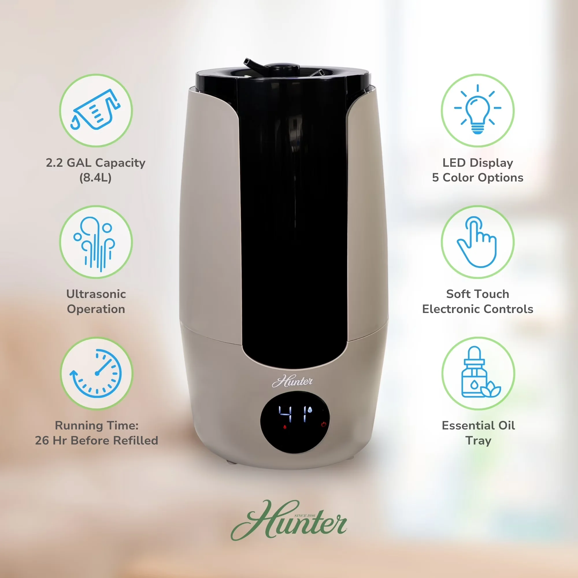 Professional Humidifier with Water Level Indicator, 758 sq ft recommended room size - White for Large, Bedroom Model 7A27B0