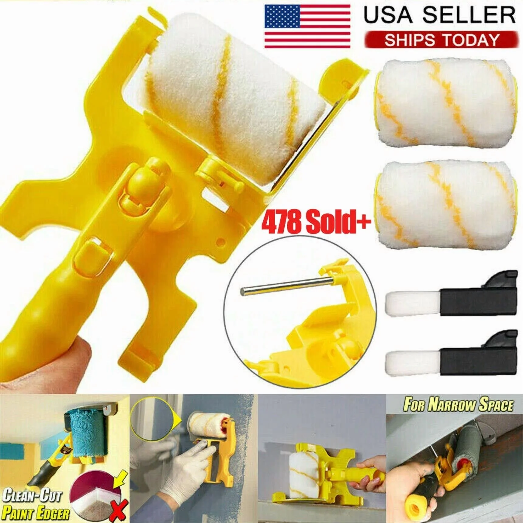 Durable Paint Tools Supplies - Paint Brushes Rollers Tray with Clean-Cut Edger Roller Brush Soft Tool, Easy to use and practical for... Model C13208