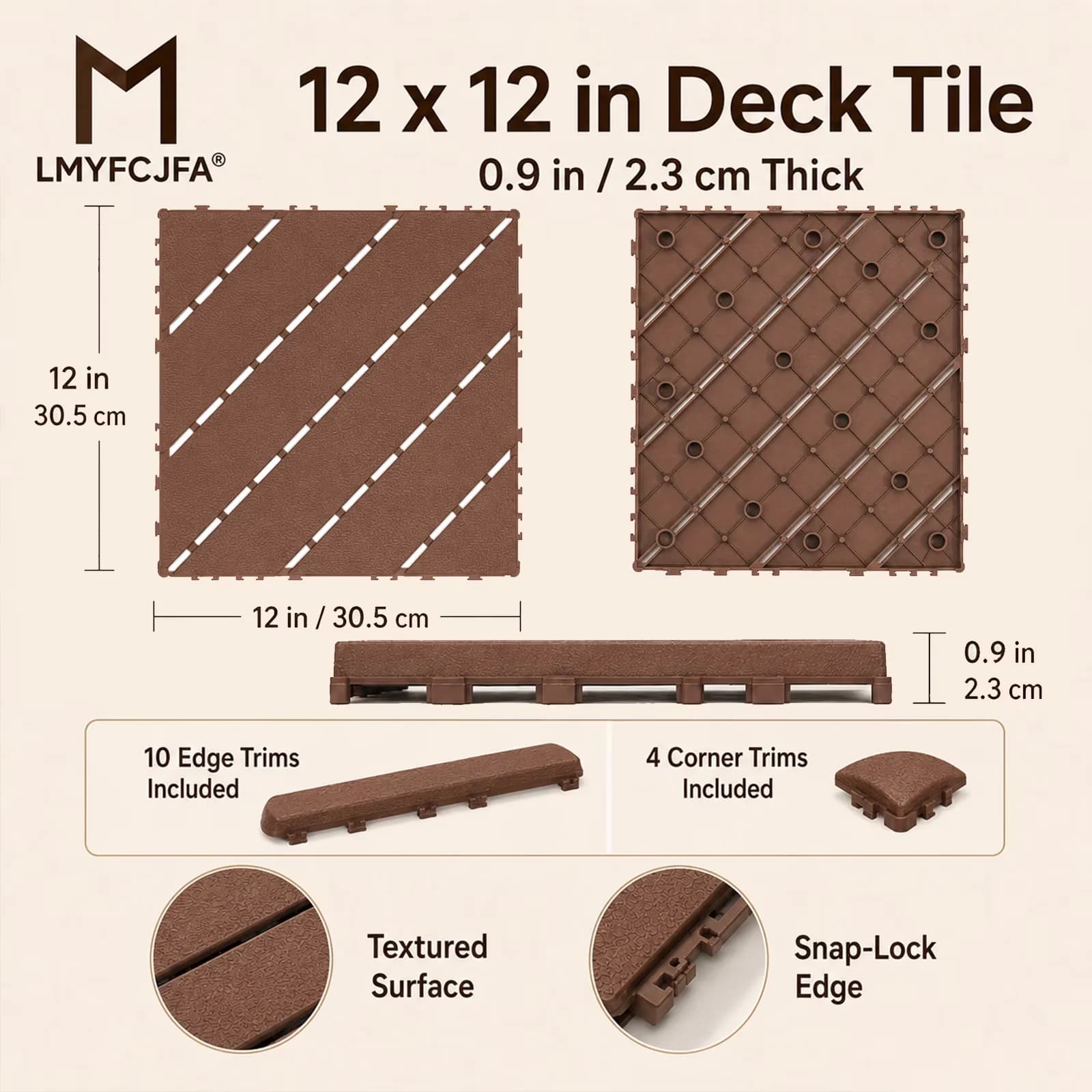 Essential Building Material with Interlocking, 58-Piece Interlocking Deck Tiles - Pp Plastic Brown Model C9855C