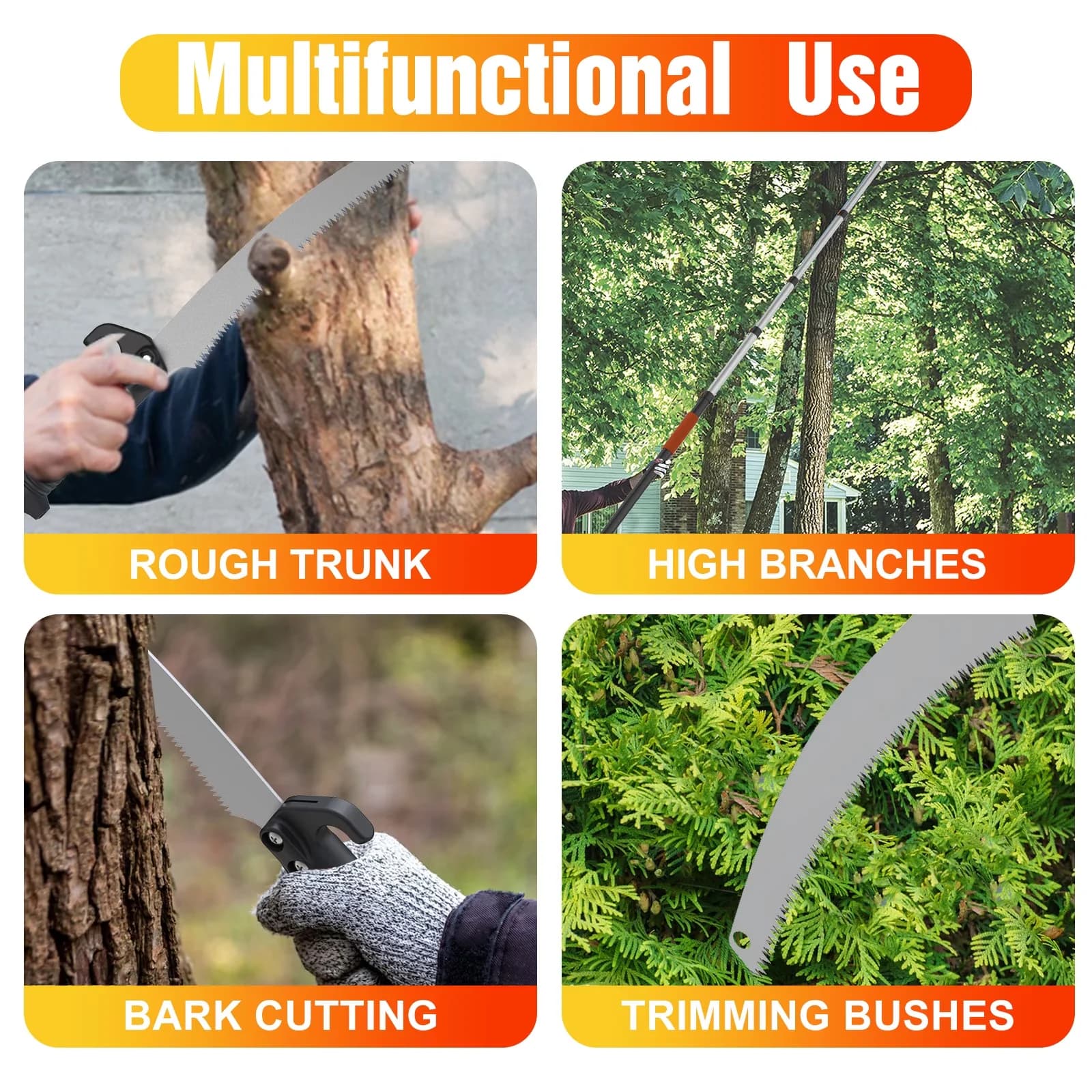 Durable Pole Saw with Telescoping, Manual Branches Pruner, 26FT - Orange Model D73E72